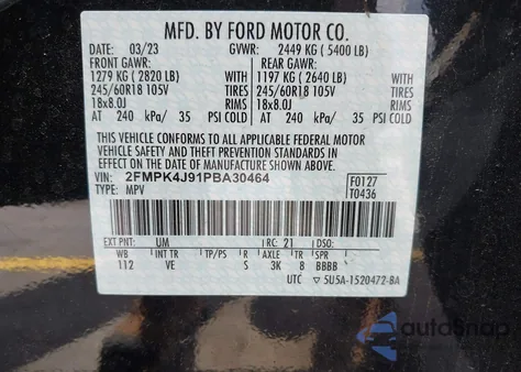 2023 Ford Edge Sel из США, поврежденный, VIN 2FMPK4J91PBA30464